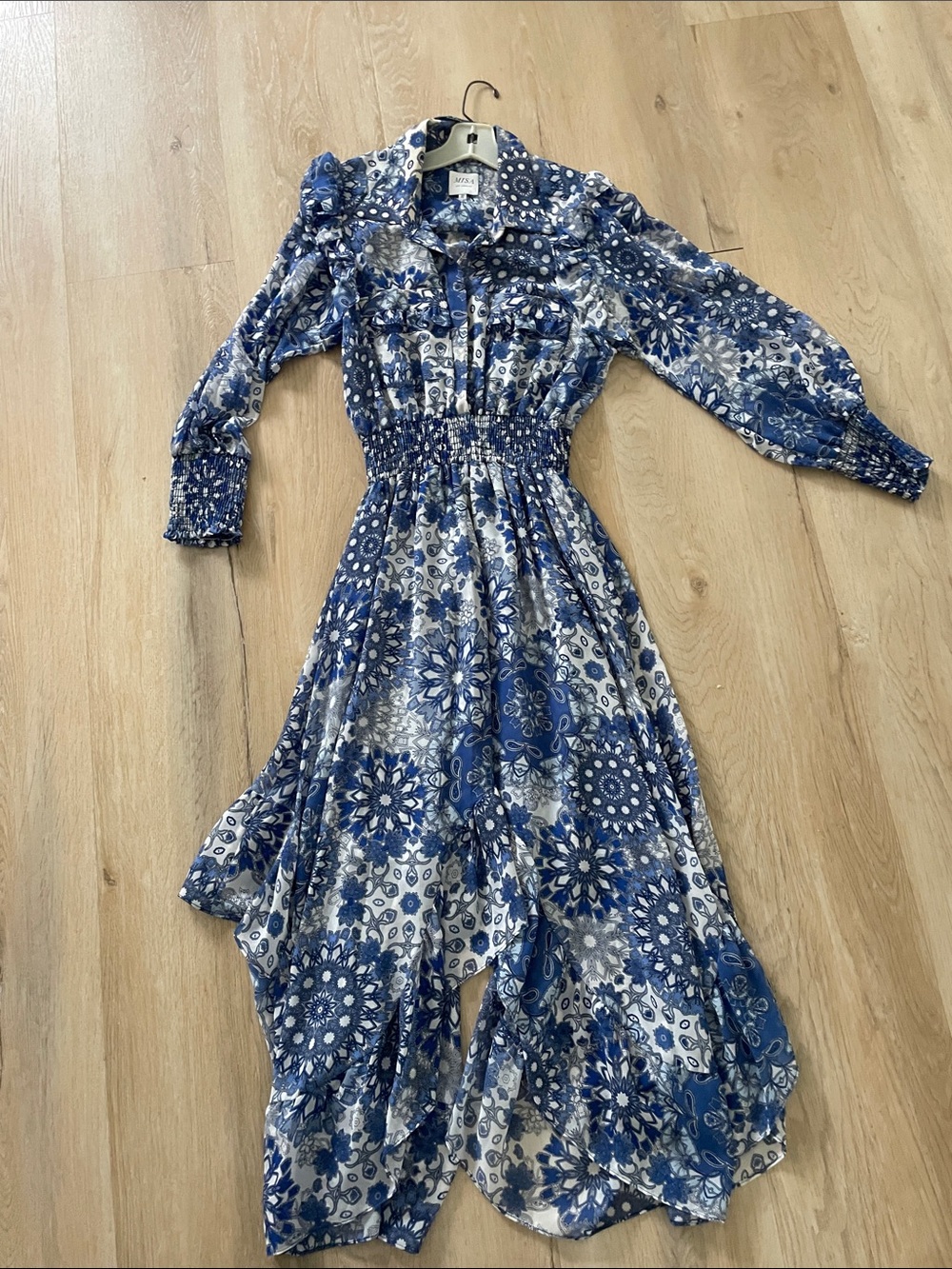 Misa Los Angeles Blue and White Floral Long-Sleeve Maxi Dress - Picture 1 of 6